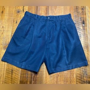 Ashworth Pleated Front Linen Blend Blue Shorts, Size 38